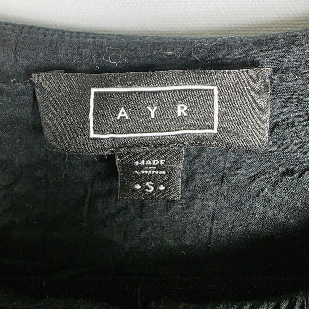 AYR The Puffy Top Black Textured Cotton Puff Sleeve Bubble Hem Crop Blouse Small - Picture 4 of 7